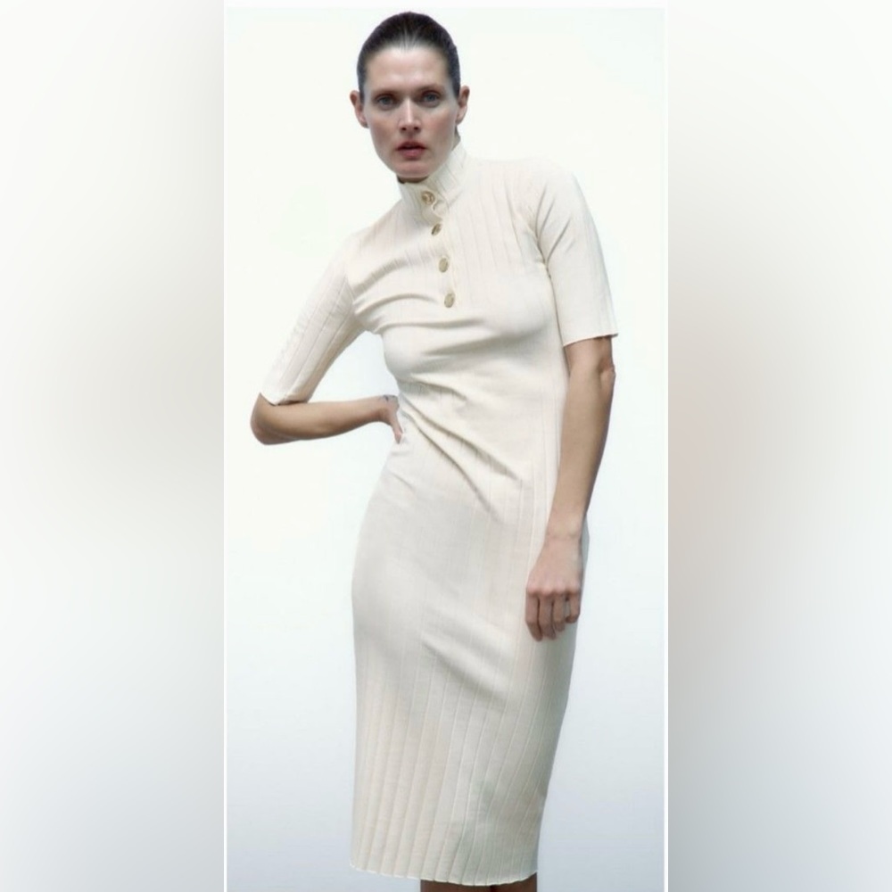 ZARA - short sleeve cream dress